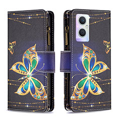 Custodia Portafoglio In Pelle Fantasia Modello Cover con Supporto B04F per Oppo F21 Pro 5G Nero