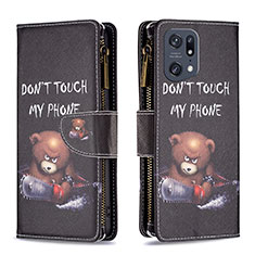 Custodia Portafoglio In Pelle Fantasia Modello Cover con Supporto B04F per Oppo Find X5 Pro 5G Grigio Scuro