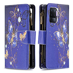 Custodia Portafoglio In Pelle Fantasia Modello Cover con Supporto B04F per Oppo Reno5 F Blu Notte