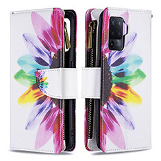 Custodia Portafoglio In Pelle Fantasia Modello Cover con Supporto B04F per Oppo Reno5 F Multicolore