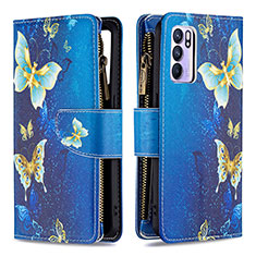 Custodia Portafoglio In Pelle Fantasia Modello Cover con Supporto B04F per Oppo Reno6 5G Blu