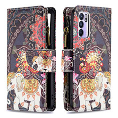 Custodia Portafoglio In Pelle Fantasia Modello Cover con Supporto B04F per Oppo Reno6 5G Marrone