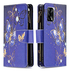 Custodia Portafoglio In Pelle Fantasia Modello Cover con Supporto B04F per Oppo Reno6 Lite Blu Notte