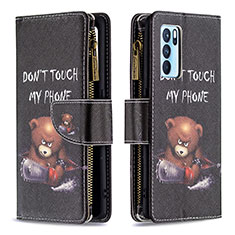 Custodia Portafoglio In Pelle Fantasia Modello Cover con Supporto B04F per Oppo Reno6 Pro 5G India Grigio Scuro