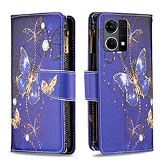 Custodia Portafoglio In Pelle Fantasia Modello Cover con Supporto B04F per Oppo Reno7 4G Blu Notte