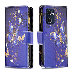 Custodia Portafoglio In Pelle Fantasia Modello Cover con Supporto B04F per Oppo Reno7 5G Blu Notte