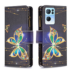 Custodia Portafoglio In Pelle Fantasia Modello Cover con Supporto B04F per Oppo Reno7 Pro 5G Nero