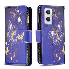 Custodia Portafoglio In Pelle Fantasia Modello Cover con Supporto B04F per Oppo Reno8 Z 5G Blu Notte