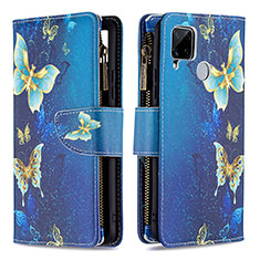 Custodia Portafoglio In Pelle Fantasia Modello Cover con Supporto B04F per Realme 7i RMX2193 Blu