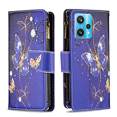 Custodia Portafoglio In Pelle Fantasia Modello Cover con Supporto B04F per Realme 9 4G Blu Notte