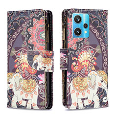 Custodia Portafoglio In Pelle Fantasia Modello Cover con Supporto B04F per Realme 9 4G Marrone