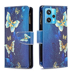 Custodia Portafoglio In Pelle Fantasia Modello Cover con Supporto B04F per Realme 9 Pro+ Plus 5G Blu