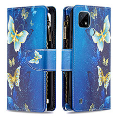 Custodia Portafoglio In Pelle Fantasia Modello Cover con Supporto B04F per Realme C21 Blu