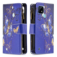 Custodia Portafoglio In Pelle Fantasia Modello Cover con Supporto B04F per Realme C21 Blu Notte