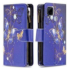 Custodia Portafoglio In Pelle Fantasia Modello Cover con Supporto B04F per Realme C25 Blu Notte