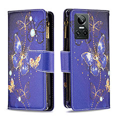 Custodia Portafoglio In Pelle Fantasia Modello Cover con Supporto B04F per Realme GT Neo3 5G Blu Notte