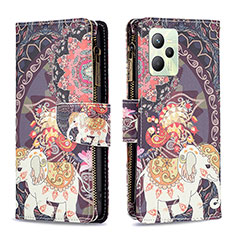 Custodia Portafoglio In Pelle Fantasia Modello Cover con Supporto B04F per Realme Narzo 50A Prime Marrone