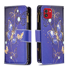 Custodia Portafoglio In Pelle Fantasia Modello Cover con Supporto B04F per Samsung Galaxy A03 Blu Notte