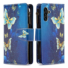 Custodia Portafoglio In Pelle Fantasia Modello Cover con Supporto B04F per Samsung Galaxy A04s Blu