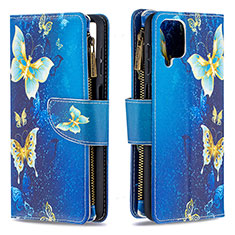 Custodia Portafoglio In Pelle Fantasia Modello Cover con Supporto B04F per Samsung Galaxy A12 5G Blu