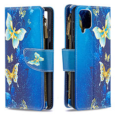 Custodia Portafoglio In Pelle Fantasia Modello Cover con Supporto B04F per Samsung Galaxy A12 Blu