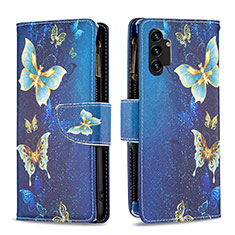 Custodia Portafoglio In Pelle Fantasia Modello Cover con Supporto B04F per Samsung Galaxy A13 4G Blu