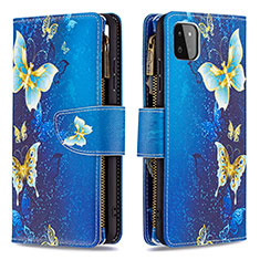 Custodia Portafoglio In Pelle Fantasia Modello Cover con Supporto B04F per Samsung Galaxy A22s 5G Blu