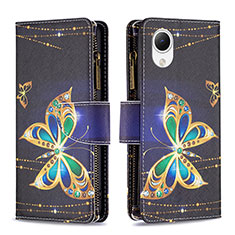 Custodia Portafoglio In Pelle Fantasia Modello Cover con Supporto B04F per Samsung Galaxy A23s Nero