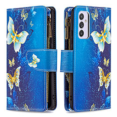 Custodia Portafoglio In Pelle Fantasia Modello Cover con Supporto B04F per Samsung Galaxy A24 4G Blu