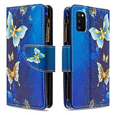 Custodia Portafoglio In Pelle Fantasia Modello Cover con Supporto B04F per Samsung Galaxy A41 Blu