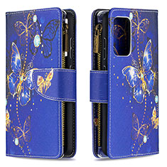 Custodia Portafoglio In Pelle Fantasia Modello Cover con Supporto B04F per Samsung Galaxy A52 5G Blu Notte