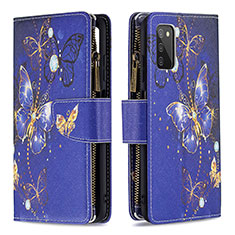 Custodia Portafoglio In Pelle Fantasia Modello Cover con Supporto B04F per Samsung Galaxy F02S SM-E025F Blu Notte