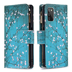Custodia Portafoglio In Pelle Fantasia Modello Cover con Supporto B04F per Samsung Galaxy F02S SM-E025F Ciano