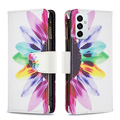 Custodia Portafoglio In Pelle Fantasia Modello Cover con Supporto B04F per Samsung Galaxy F23 5G Multicolore