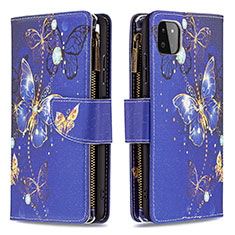 Custodia Portafoglio In Pelle Fantasia Modello Cover con Supporto B04F per Samsung Galaxy F42 5G Blu Notte