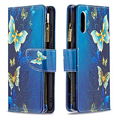 Custodia Portafoglio In Pelle Fantasia Modello Cover con Supporto B04F per Samsung Galaxy M02 Blu