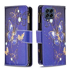 Custodia Portafoglio In Pelle Fantasia Modello Cover con Supporto B04F per Samsung Galaxy M53 5G Blu Notte