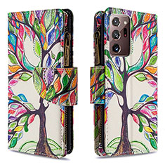 Custodia Portafoglio In Pelle Fantasia Modello Cover con Supporto B04F per Samsung Galaxy Note 20 Ultra 5G Verde