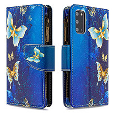 Custodia Portafoglio In Pelle Fantasia Modello Cover con Supporto B04F per Samsung Galaxy S20 Blu