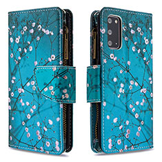 Custodia Portafoglio In Pelle Fantasia Modello Cover con Supporto B04F per Samsung Galaxy S20 Ciano