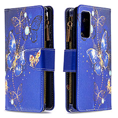 Custodia Portafoglio In Pelle Fantasia Modello Cover con Supporto B04F per Samsung Galaxy S20 FE (2022) 5G Blu Notte