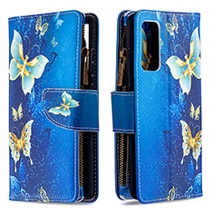 Custodia Portafoglio In Pelle Fantasia Modello Cover con Supporto B04F per Samsung Galaxy S20 FE 4G Blu