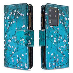 Custodia Portafoglio In Pelle Fantasia Modello Cover con Supporto B04F per Samsung Galaxy S20 Ultra 5G Ciano