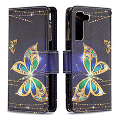 Custodia Portafoglio In Pelle Fantasia Modello Cover con Supporto B04F per Samsung Galaxy S21 FE 5G Nero