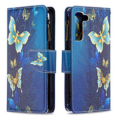 Custodia Portafoglio In Pelle Fantasia Modello Cover con Supporto B04F per Samsung Galaxy S23 5G Blu