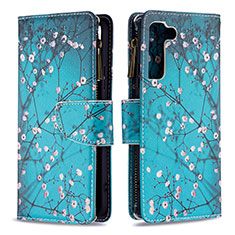 Custodia Portafoglio In Pelle Fantasia Modello Cover con Supporto B04F per Samsung Galaxy S23 5G Ciano