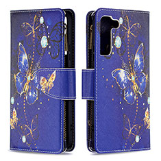 Custodia Portafoglio In Pelle Fantasia Modello Cover con Supporto B04F per Samsung Galaxy S25 Plus 5G Blu Notte