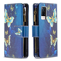 Custodia Portafoglio In Pelle Fantasia Modello Cover con Supporto B04F per Vivo V21 5G Blu