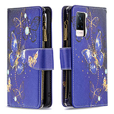 Custodia Portafoglio In Pelle Fantasia Modello Cover con Supporto B04F per Vivo V21 5G Blu Notte