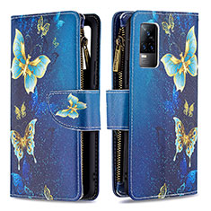 Custodia Portafoglio In Pelle Fantasia Modello Cover con Supporto B04F per Vivo V21e 4G Blu